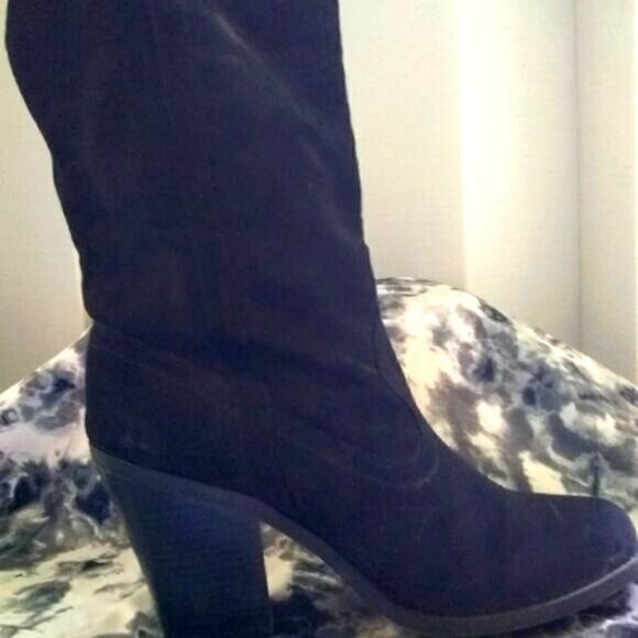 Kensie Girl Shoes - WOMENS BOOT KENSIE GIRL pull on BLACK with Pleated RUFFLE Faux Suede VINTAGE 8